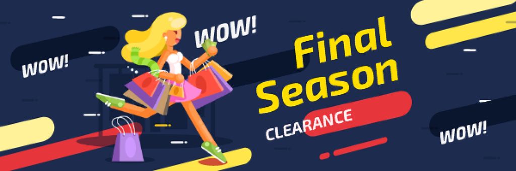 Season Clearance Ad Woman with Shopping Bags Email header Πρότυπο σχεδίασης