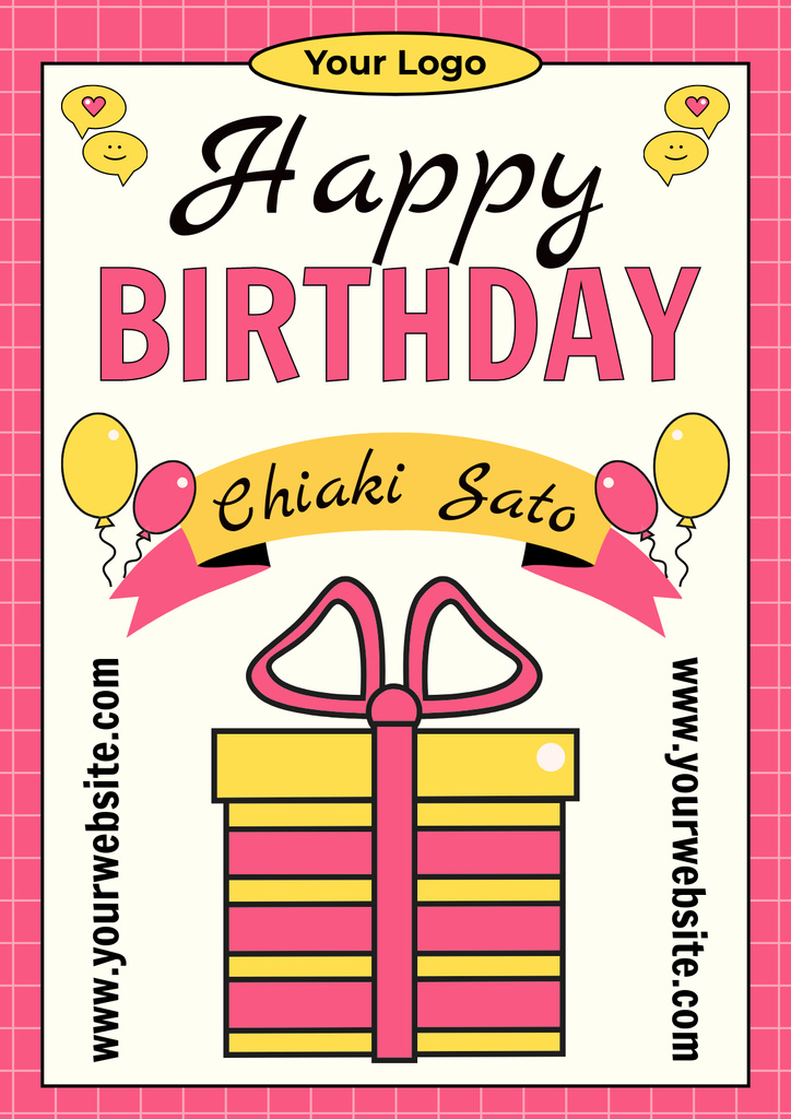 Designvorlage Happy Birthday Greetings with Pink Gift Box für Poster
