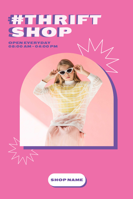 Designvorlage Retro woman for thrift shop pink für Pinterest