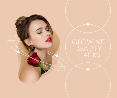 Beauty Hacks Promotion with Attractive Woman Facebook Design Template