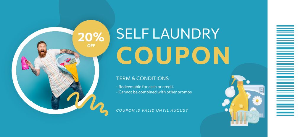 Self Laundry Discount Voucher Coupon 3.75x8.25in Tasarım Şablonu