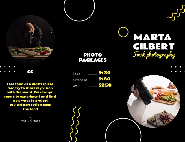 Food Photographer Services Ad with Dish Compositions Brochure 8.5x11in Z-fold – шаблон для дизайну