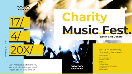 Charity Music Fest Invitation Crowd at Concert Title 1680x945px Design Template