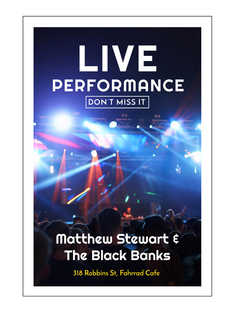 Live Performance Bright Announcement with Crowd at Concert Poster US – шаблон для дизайна