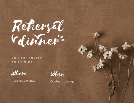 Rehearsal Dinner Announcement with Tender Flowers Invitation 13.9x10.7cm Horizontal Design Template