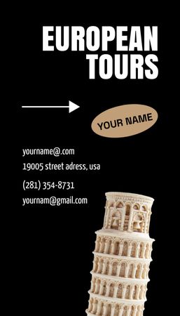 Travel Agency Ad with Leaning Tower of Pisa Business Card US Vertical Design Template