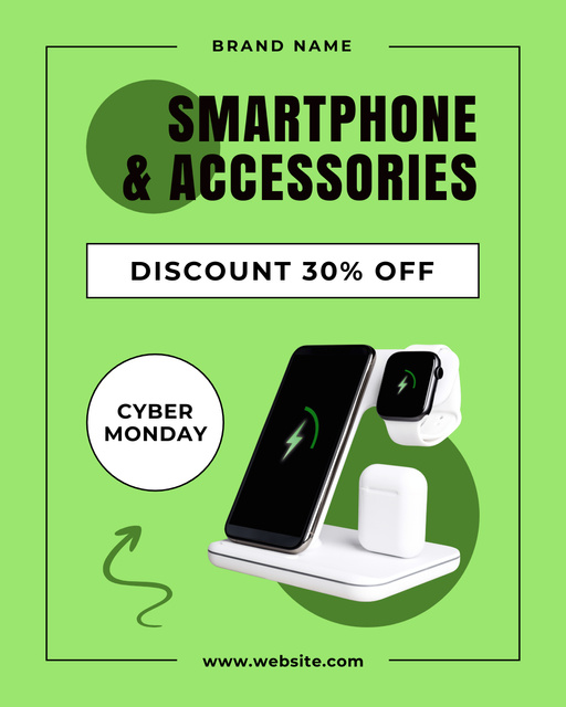 Cyber Monday Sale of Smartphone and Accessories Instagram Post Vertical Πρότυπο σχεδίασης