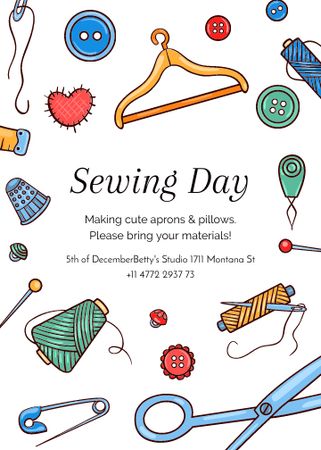 Modèle de visuel Sewing day event with needlework tools - Invitation