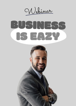 Business Event Announcement with Funny Businessman Flayer Modelo de Design