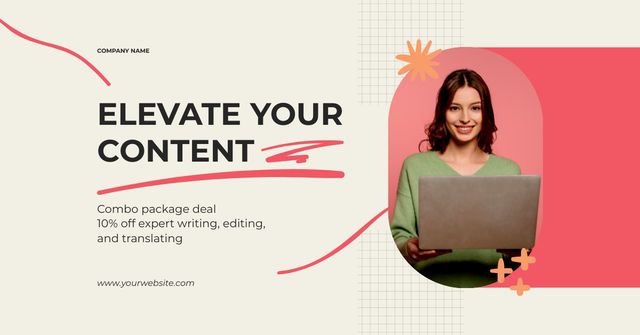 Designvorlage Customized Content Writing And Editing Services With Discount für Facebook AD
