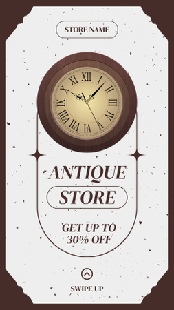 Designvorlage Antiquitätenladen, der klassische Uhren zu ermäßigten Preisen anbietet für Instagram Story