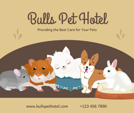 Pet Hotel Service Offer with Cute Animals Facebook Tasarım Şablonu