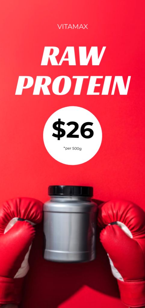 Designvorlage Raw Protein Offer with Grey Jar in Boxing Gloves für Flyer DIN Large