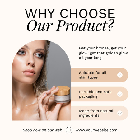 Tanning Product Benefits List Instagram AD Design Template