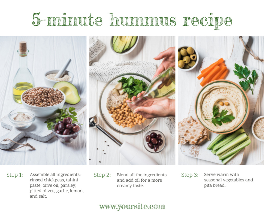 Platilla de diseño Hummus Recipe Fresh Cooking Ingredients Facebook