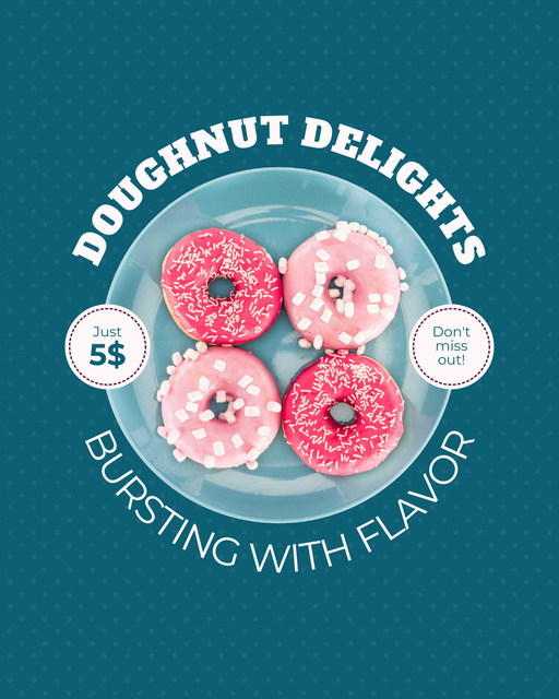 Doughnut Shop Delights Promo with Cute Pink Donuts Instagram Post Vertical tervezősablon