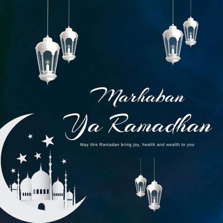 Celebração do Ramadã com Lua e Mesquita Instagram Modelo de Design