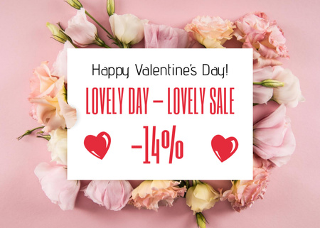 Plantilla de diseño de Valentine's Day Lovely Sale Announcement with Pink Flowers Postcard 5x7in 
