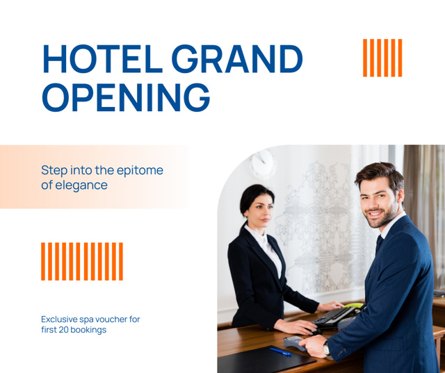 Designvorlage Lush Hotel Grand Opening With Catchphrase für Facebook