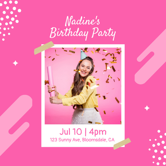 Funny Birthday Party Ad on Pink Instagram Design Template