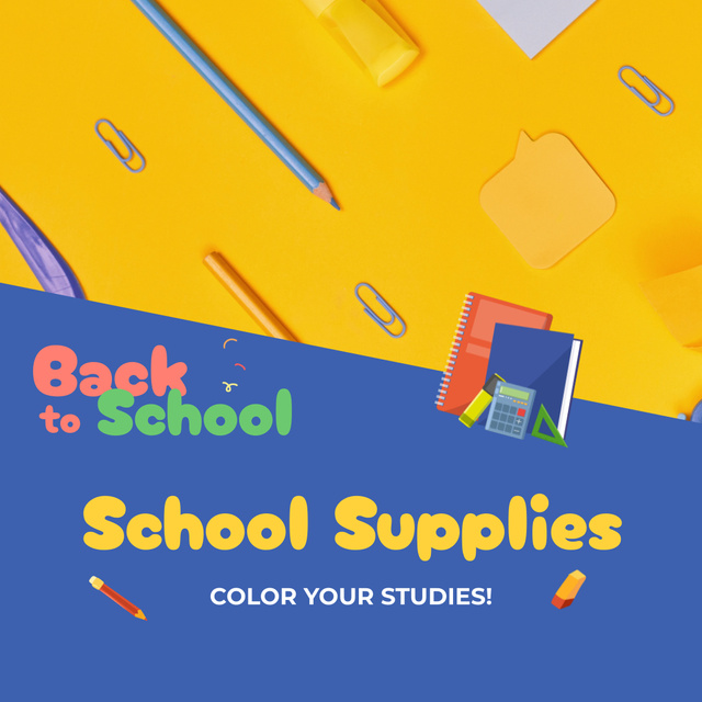 Colorful Supplies For Pupil With Discount Animated Post Design Template