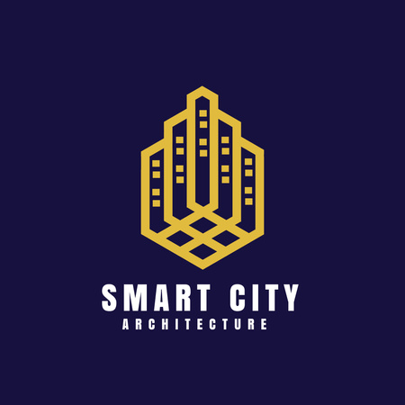 Professional Architecture Bureau Emblem With Blue Logo Design Template