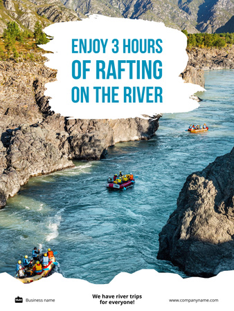 People on Rafting along Stormy Mountain River Poster US Design Template