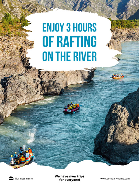 People on Rafting along Stormy Mountain River Poster USデザインテンプレート