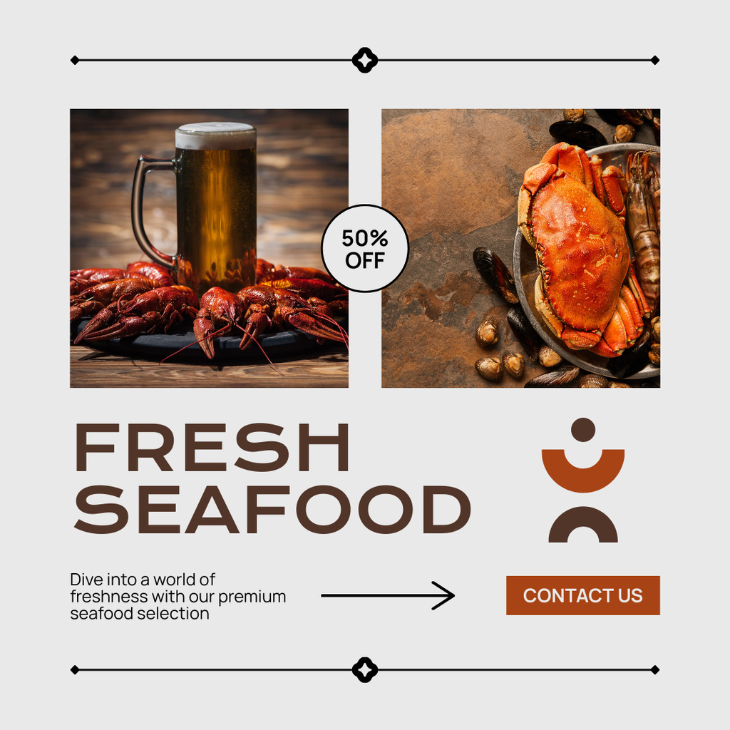 Designvorlage Ad of Fresh Seafood with Beer für Instagram