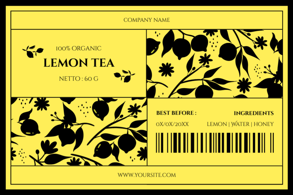 Organic Lemon Tea Promotion With Honey Label Πρότυπο σχεδίασης