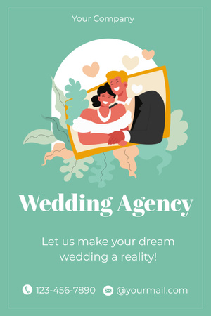 Designvorlage Angebot einer Hochzeitsagentur mit Foto von glücklichen Jungvermählten für Pinterest