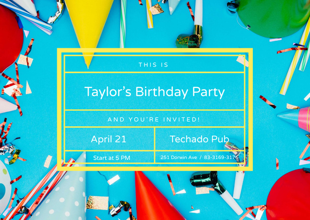Birthday Party Invitation Celebration Attributes Card Modelo de Design