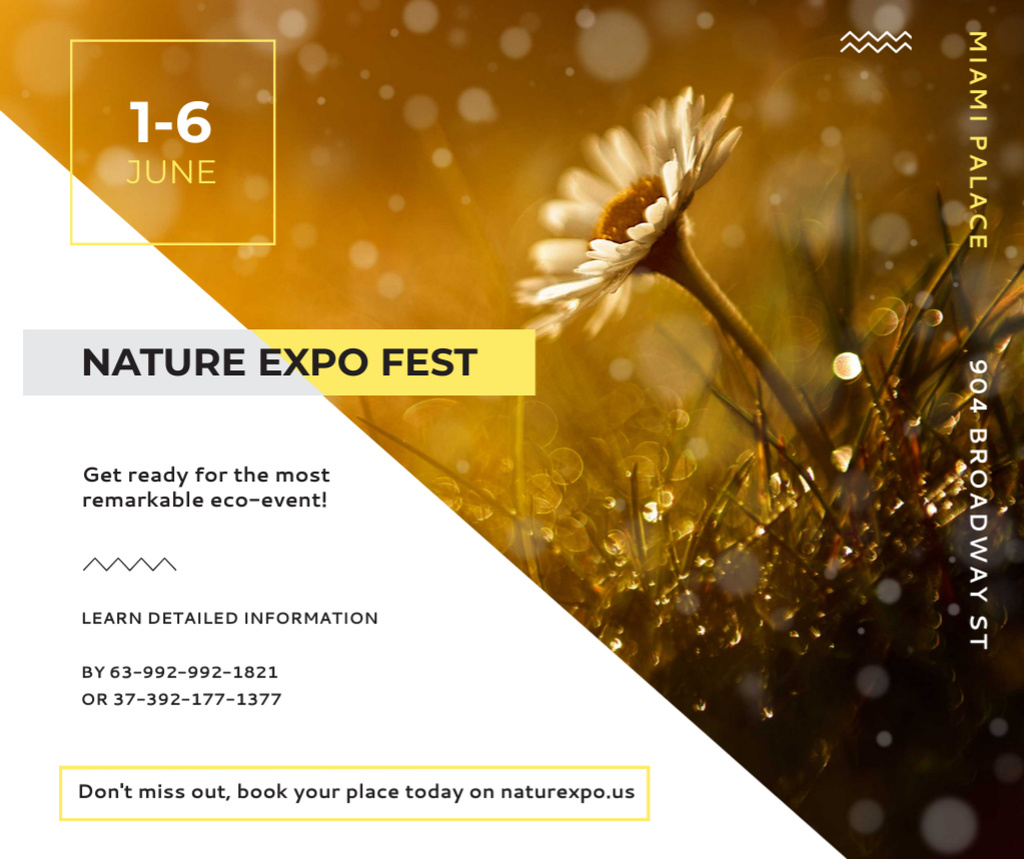 Nature Expo announcement Blooming Daisy Flower Facebook Modelo de Design