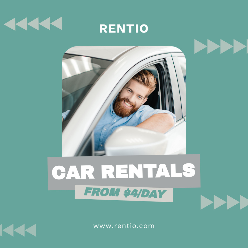 Car Rental Service Offer with Attractive Man Instagramデザインテンプレート