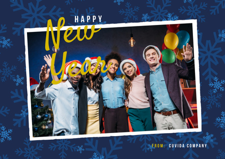 Happy New Year Greeting People Celebrating Card Design Template