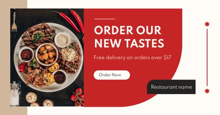 Food Delivery Service Ad with Delicious Meal Facebook AD Design Template