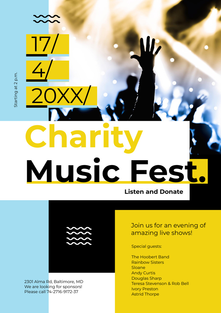 Charity Music Fest Invitation with Crowd at Concert Poster Tasarım Şablonu