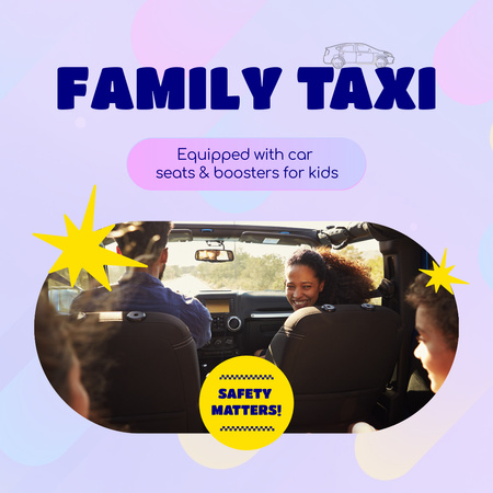 Family Taxi Service With Car Sets For Kids Animated Post Design Template