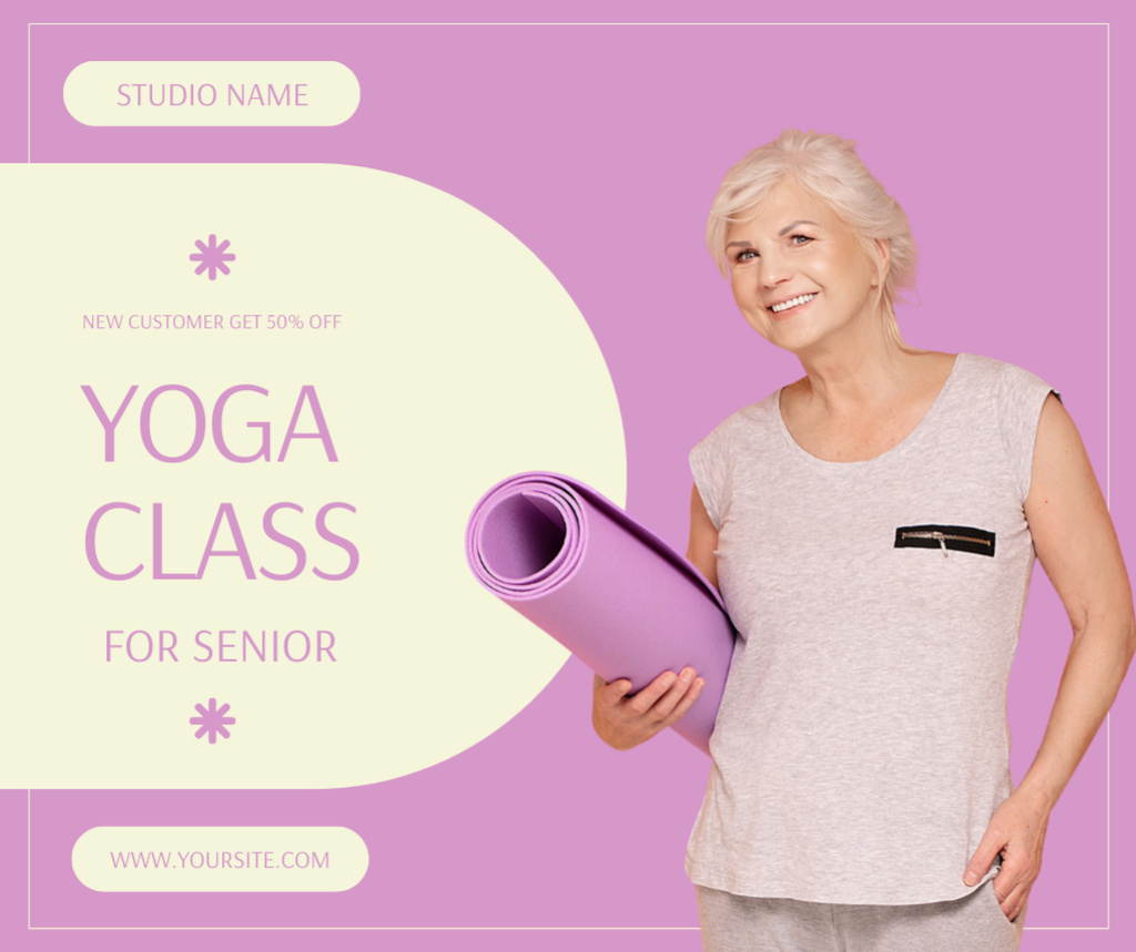 Yoga Class For Elderly With Mat Facebookデザインテンプレート