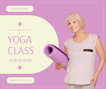 Designvorlage Yoga Class For Elderly With Mat für Facebook