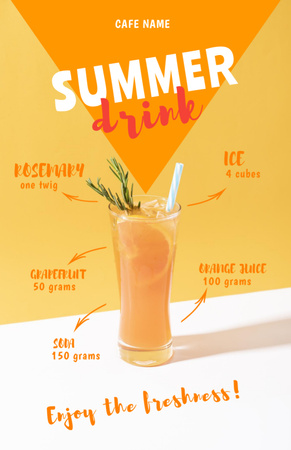 Plantilla de diseño de bebida de verano en vaso con paja Recipe Card 