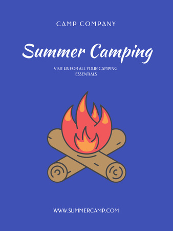 Summer Camping Announcement with Campfire Poster US Design Template