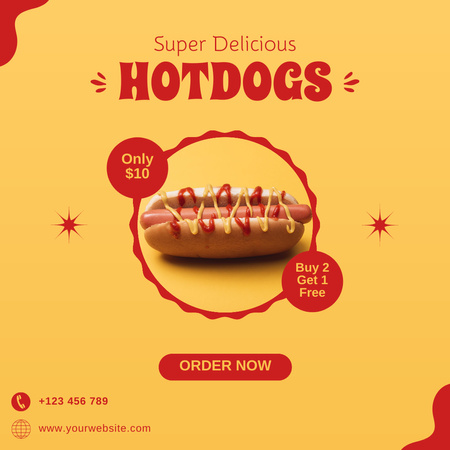 Ontwerpsjabloon van Instagram van Super Delicious Hotdogs