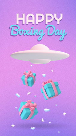 Funny Illustration of Festive Gifts and Ufo Instagram Story Design Template