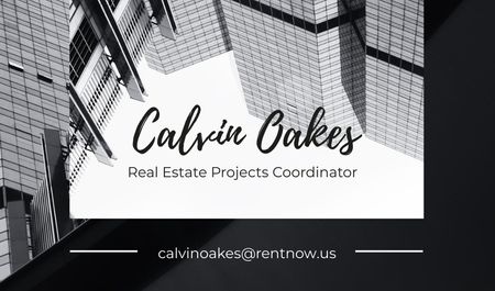 Real Estate Coordinator Ad with Glass Buildings Business card Design Template