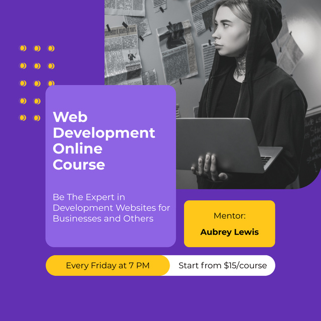 Designvorlage Online Course for Web Developers für LinkedIn post