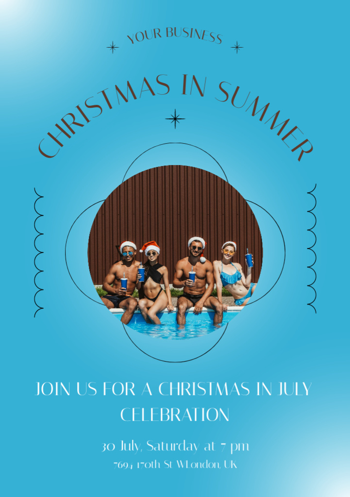 Christmas Party in Summer on Blue Flyer A5 Design Template