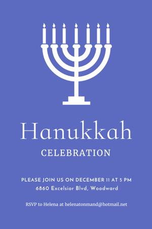 Hanukkah Celebration Invitation Menorah on Blue Flyer 4x6in Design Template