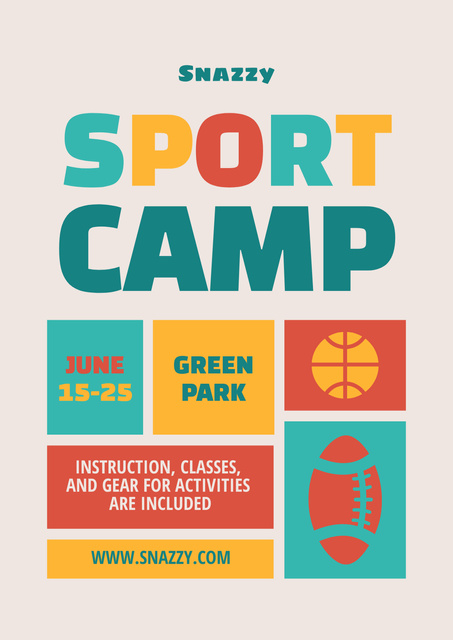Bright Announcement of Opening of Sports Camp Poster Design Template