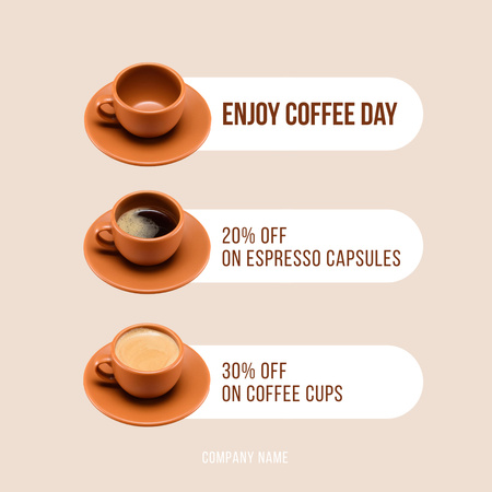 Inspiration to Celebrate Coffee Day with Discount on Espresso Instagramデザインテンプレート